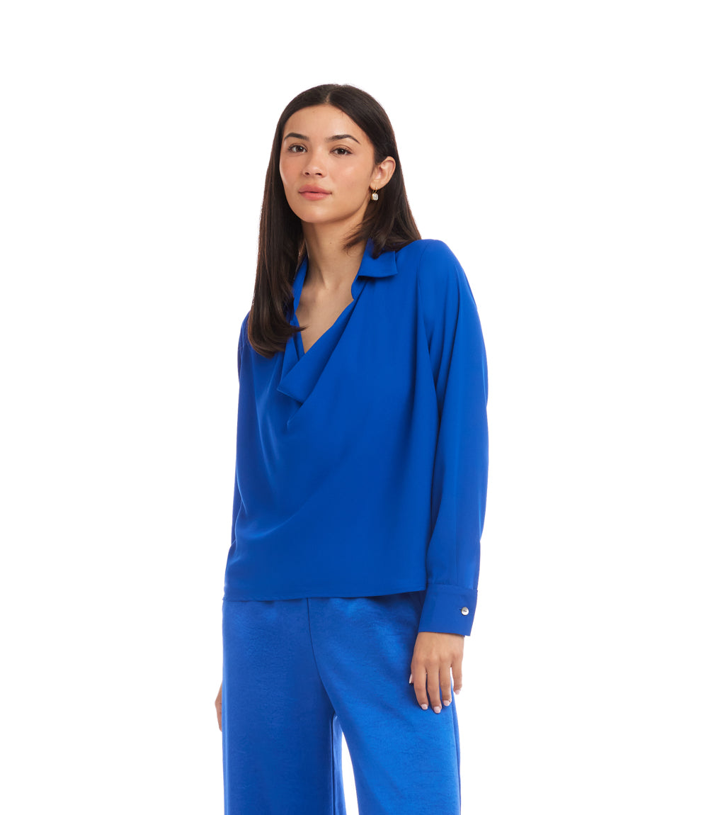 Long Sleeve Collared Cowl Neck Top