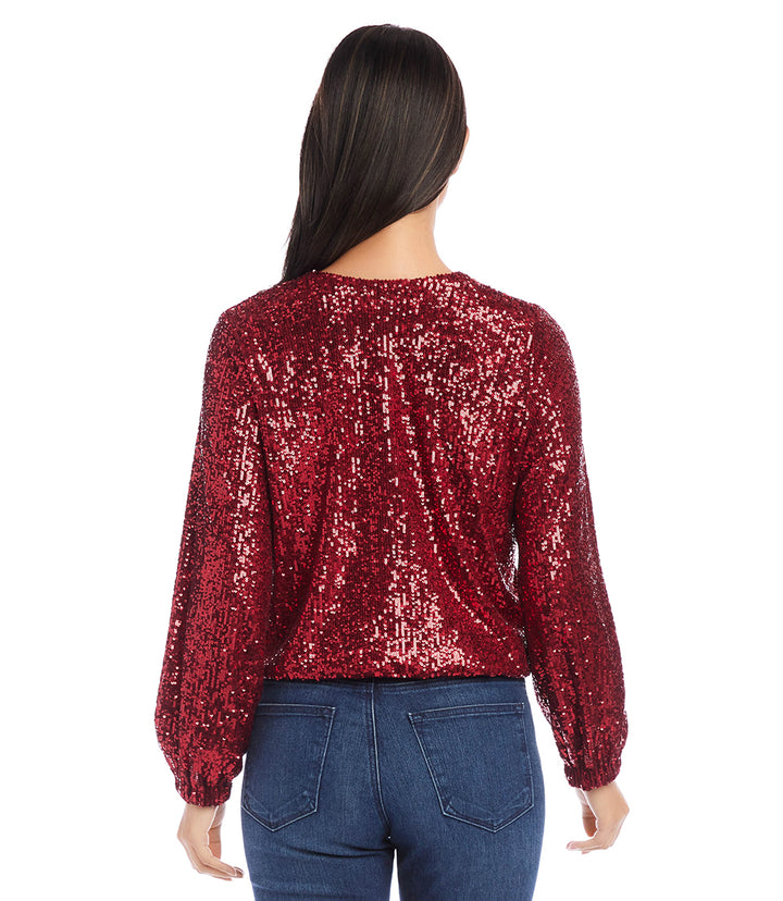 Blouson Sleeve Sequin V-Neck Top