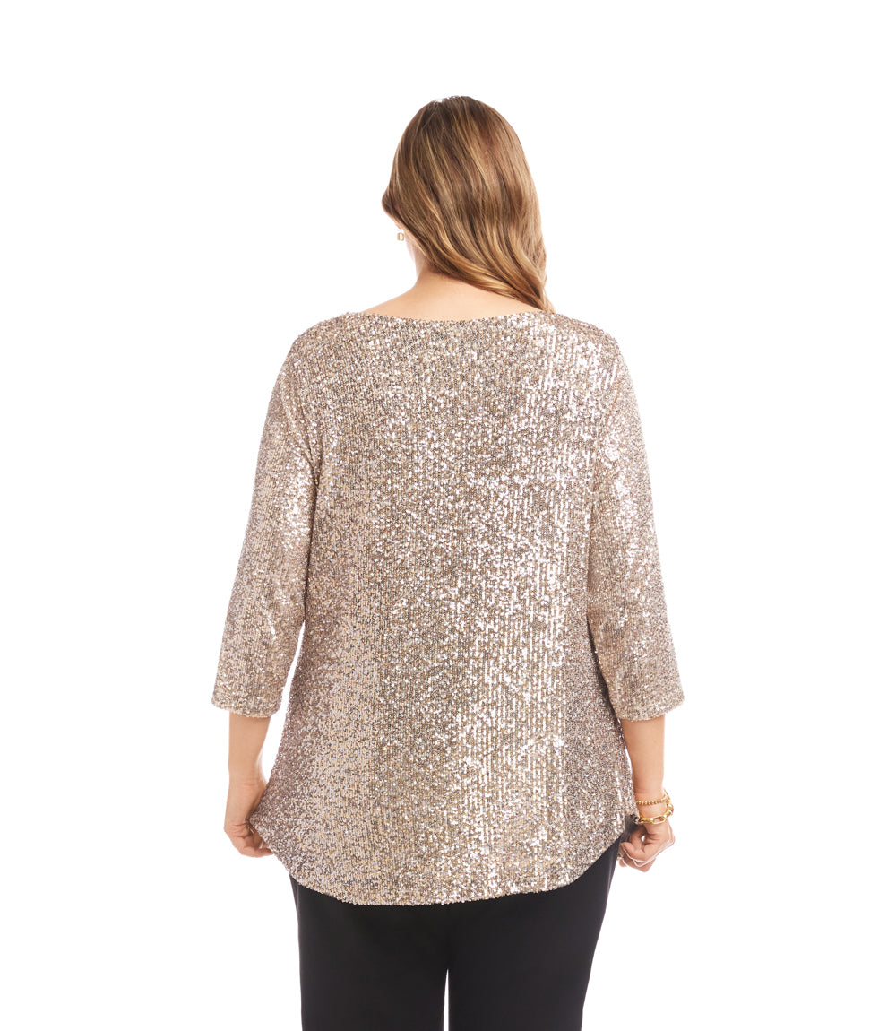 Plus Size 3/4 Sleeve Drape Front Sequin Top