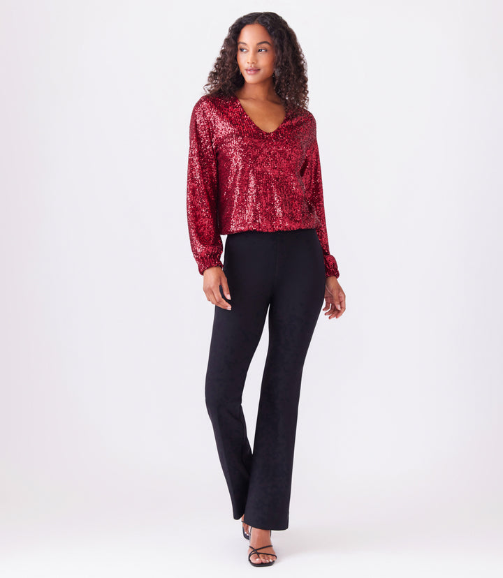 Blouson Sleeve Sequin V-Neck Top