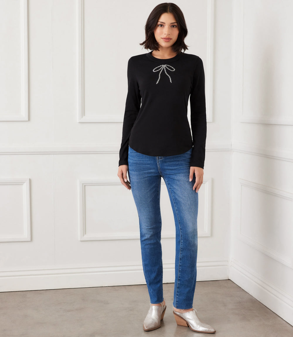 Long Sleeve Embellished Bow Top