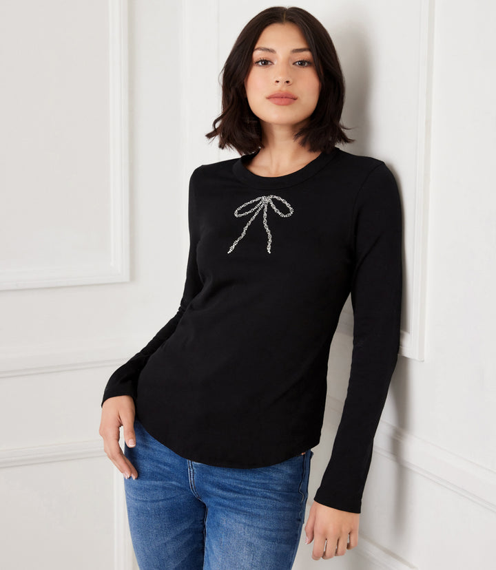 Long Sleeve Embellished Bow Top