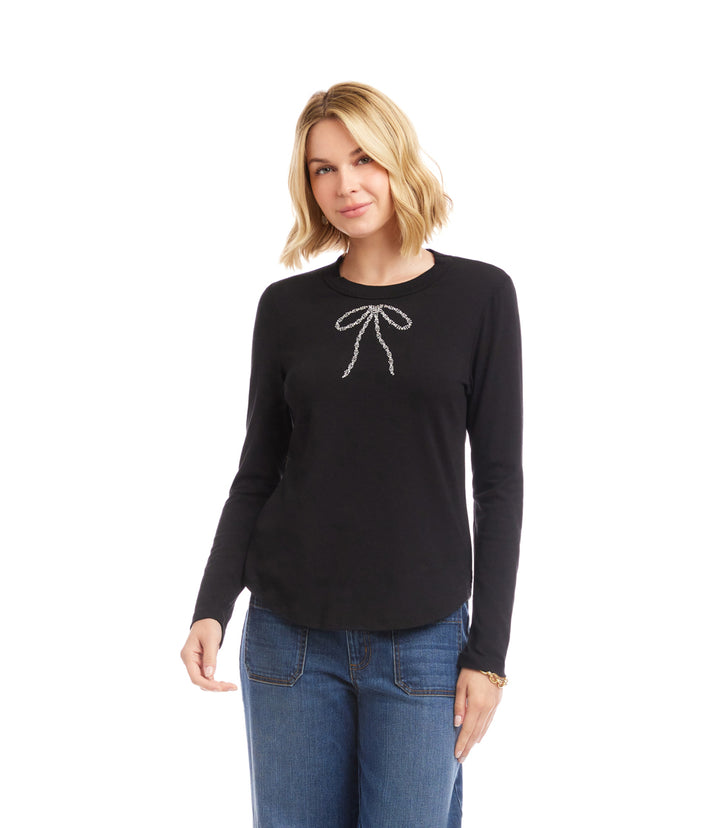 Long Sleeve Embellished Bow Top