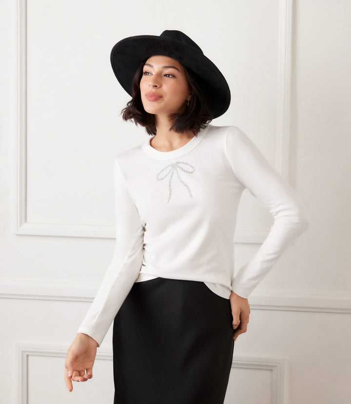 Long Sleeve Embellished Bow Top