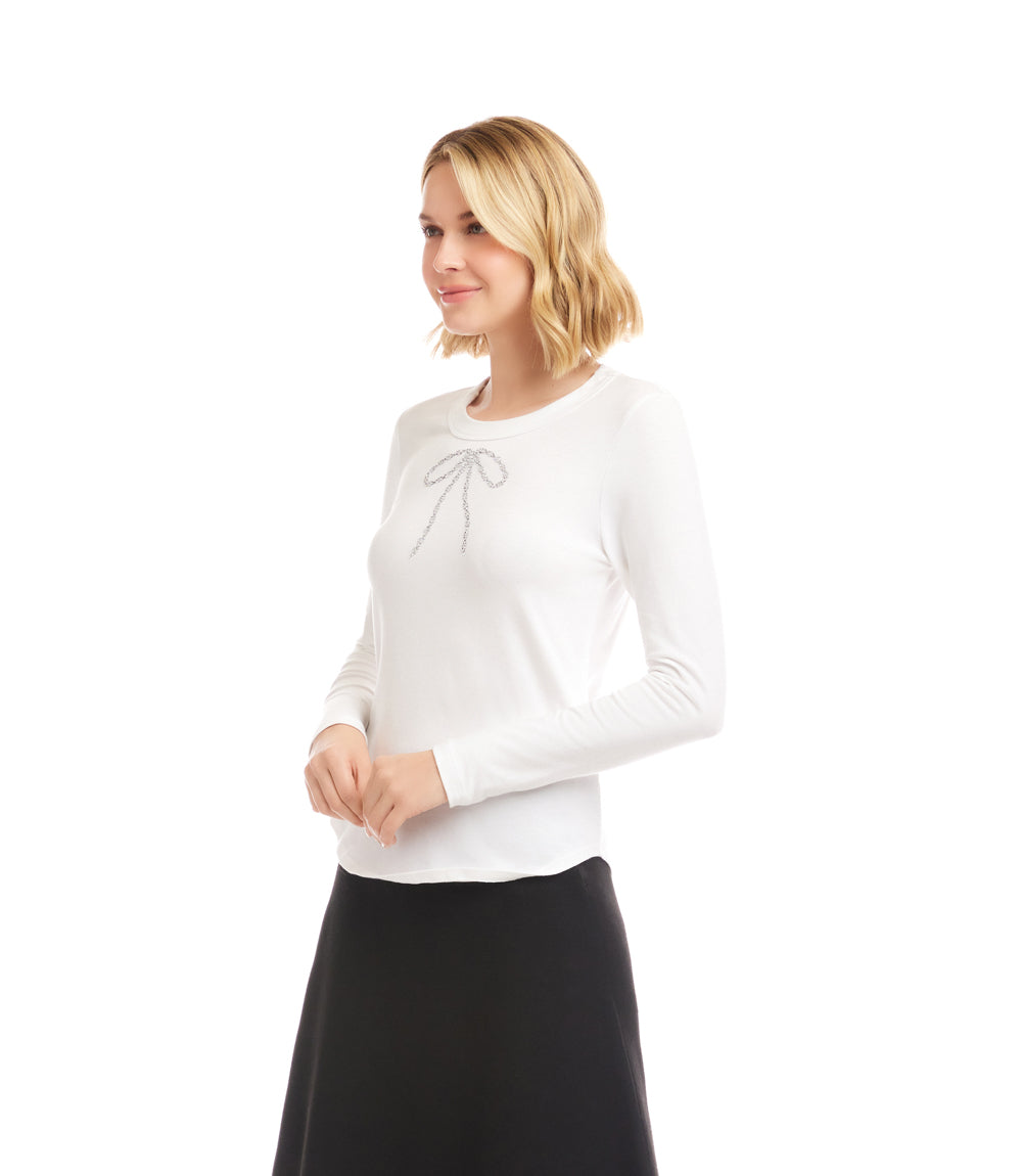 Long Sleeve Embellished Bow Top