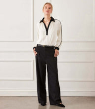 Petite size wide-leg trousers with rhinestone embellishments and functional side pockets