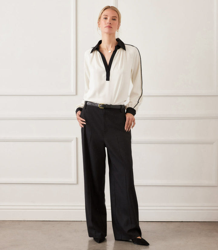 Rhinestone Embellished Wide-Leg Trousers