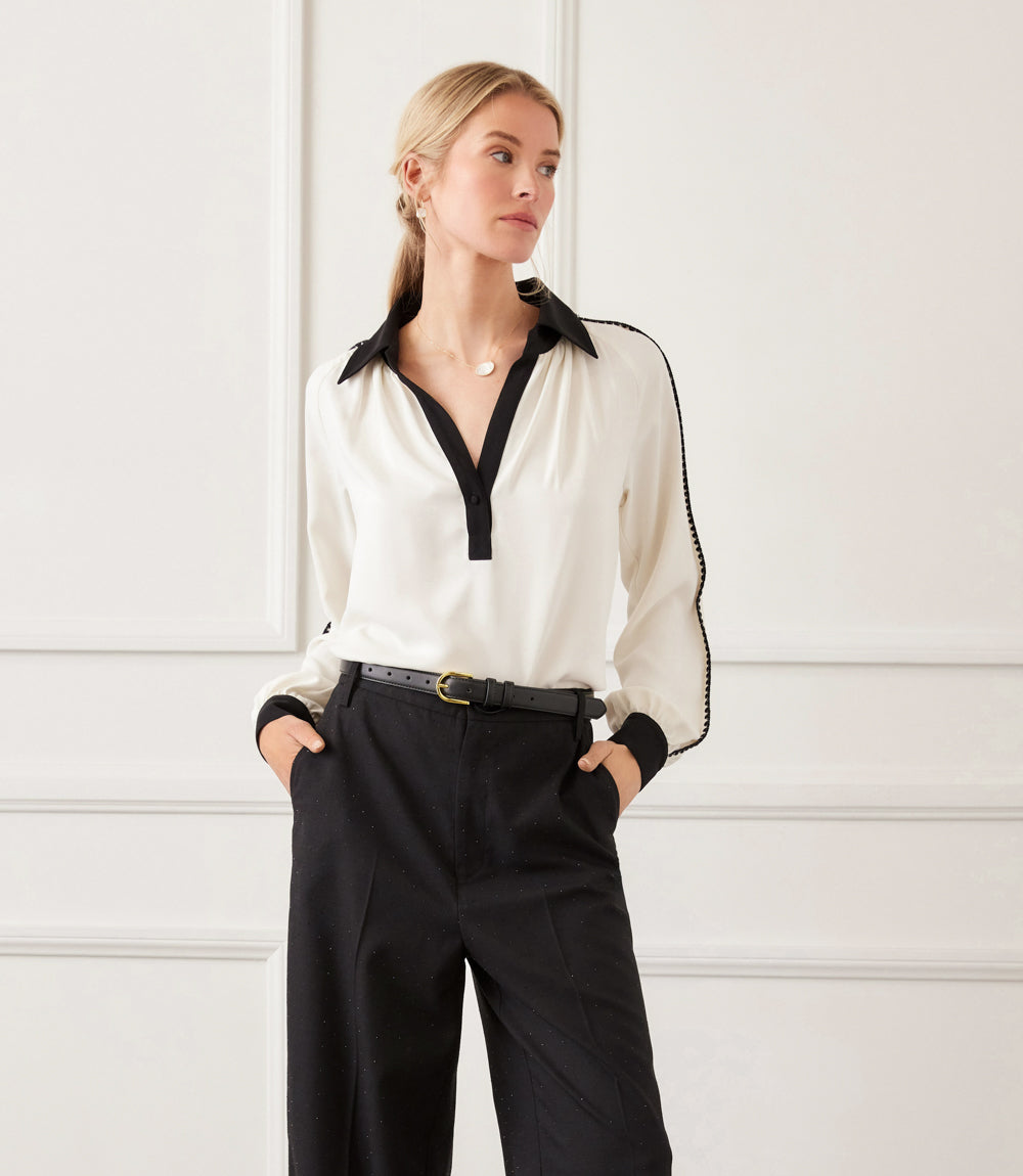 Long Sleeve Colorblock Edge Stitch Top