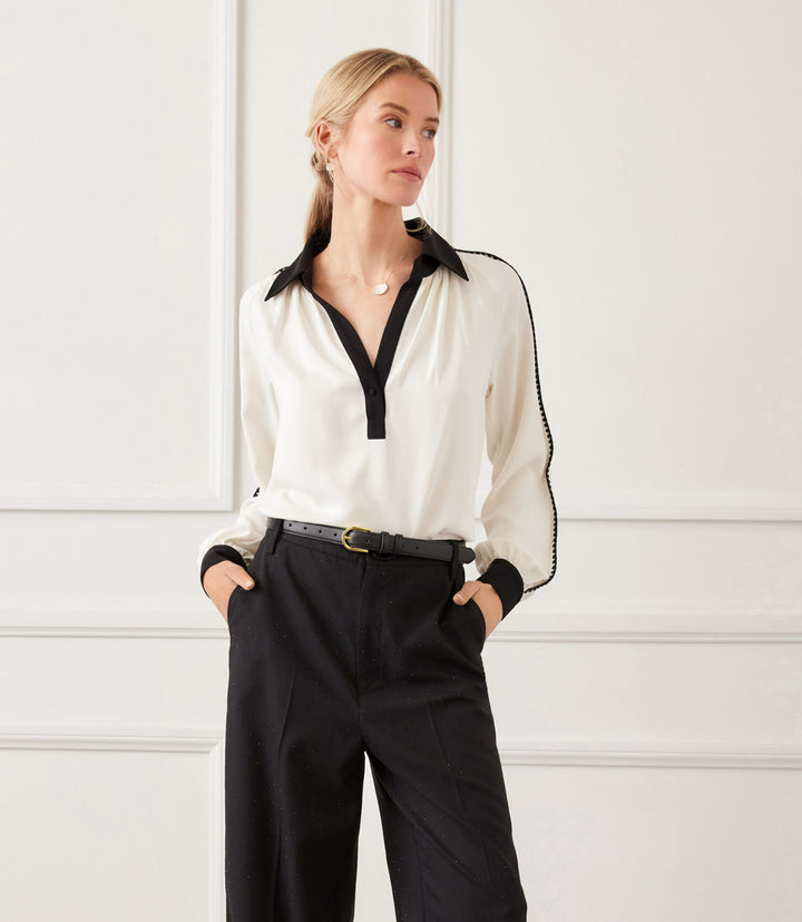 Long Sleeve Colorblock Edge Stitch Top