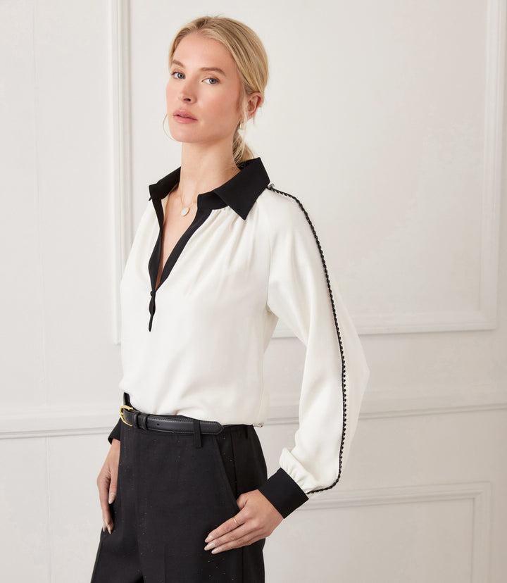 Long Sleeve Colorblock Edge Stitch Top