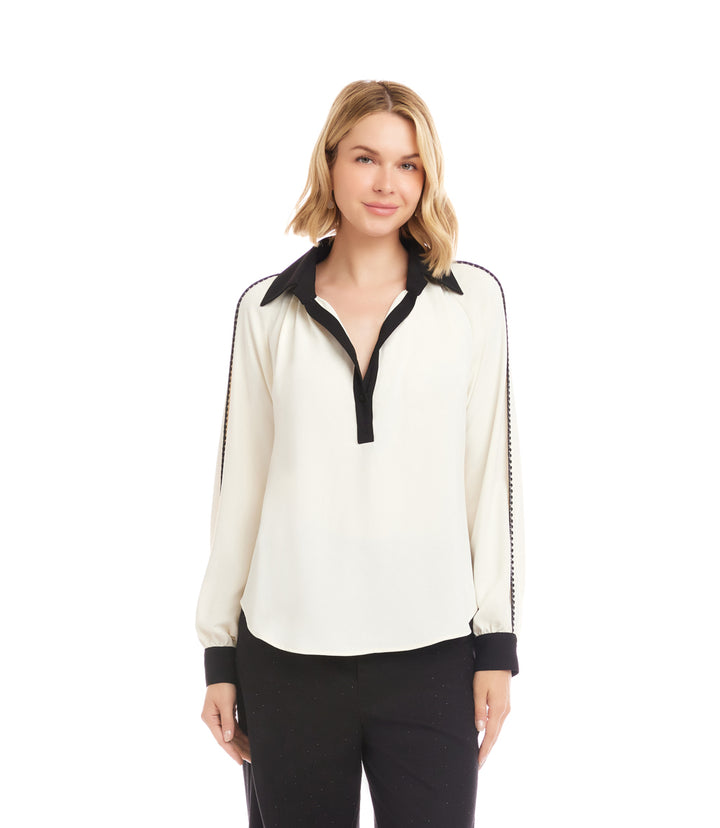 Long Sleeve Colorblock Edge Stitch Top