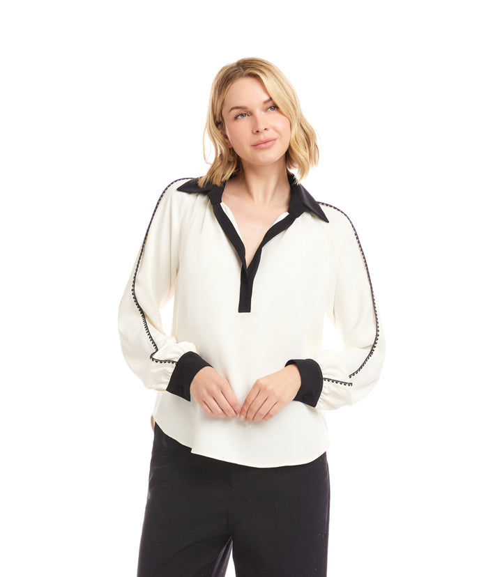 Long Sleeve Colorblock Edge Stitch Top