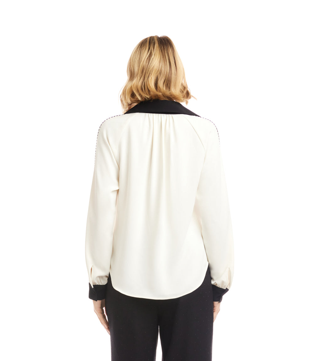 Long Sleeve Colorblock Edge Stitch Top