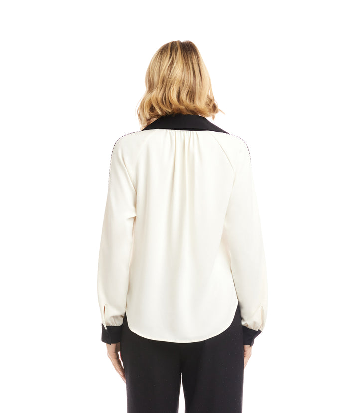 Long Sleeve Colorblock Edge Stitch Top