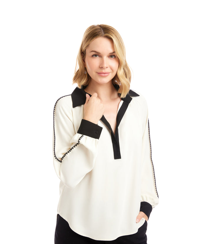 Long Sleeve Colorblock Edge Stitch Top