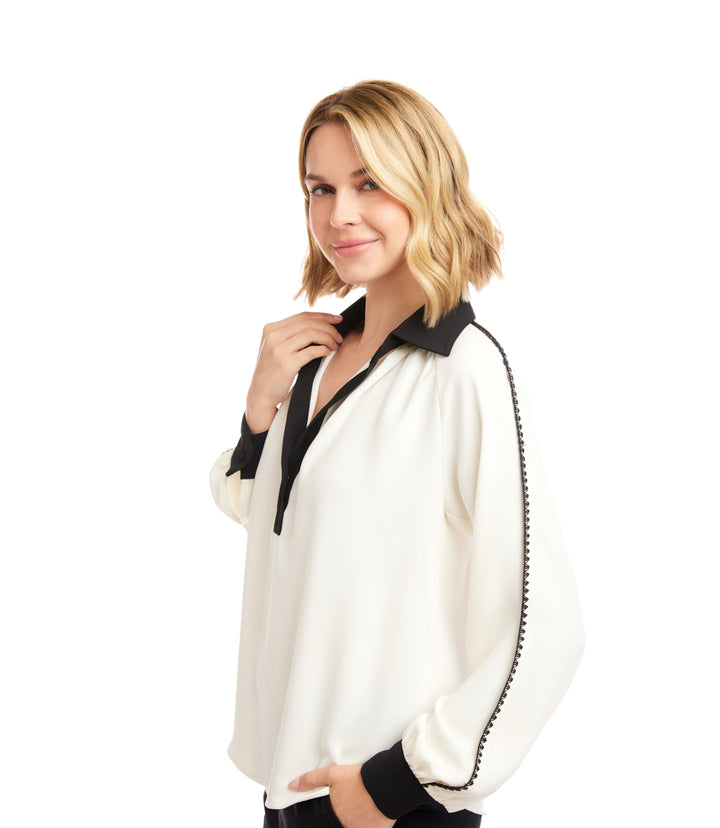 Long Sleeve Colorblock Edge Stitch Top