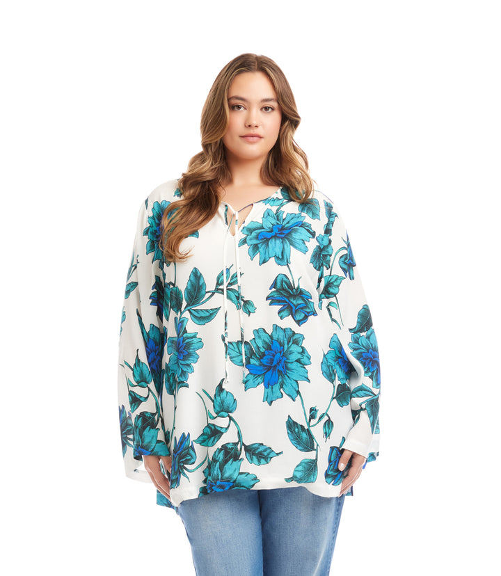 Plus Size Keyhole Side-Slit Sleeve Tunic Top