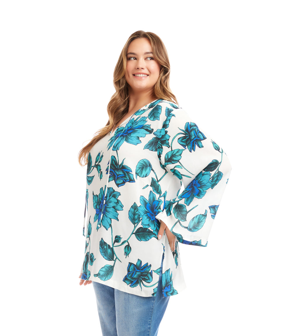 Plus Size Keyhole Side-Slit Sleeve Tunic Top