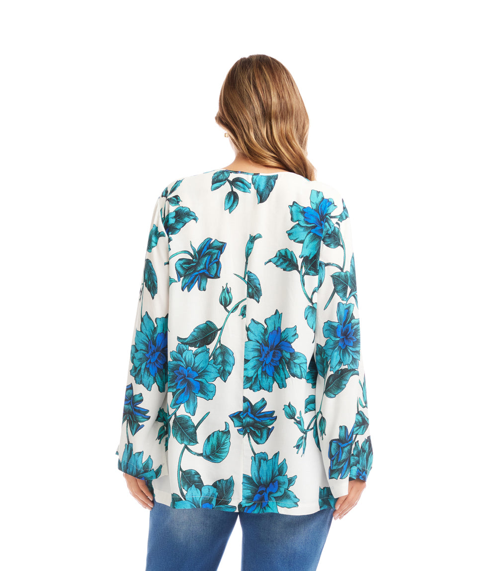 Plus Size Keyhole Side-Slit Sleeve Tunic Top