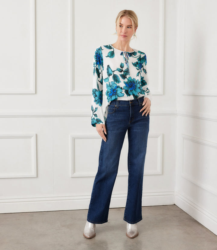 Petite Size Keyhole Side-Slit Sleeve Tunic Top