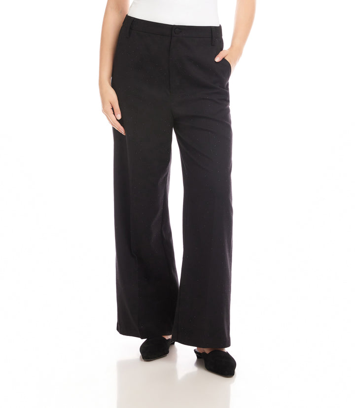 Petite Size Rhinestone Embellished Wide-Leg Trousers