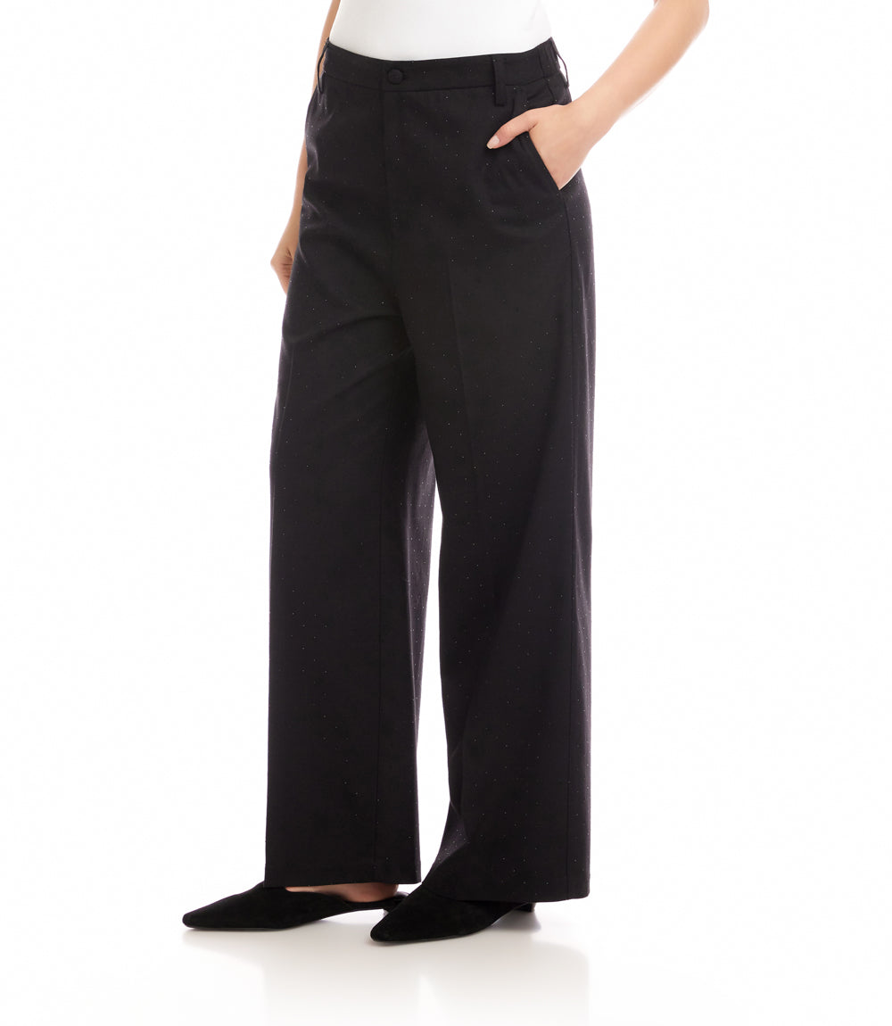 Petite Size Rhinestone Embellished Wide-Leg Trousers