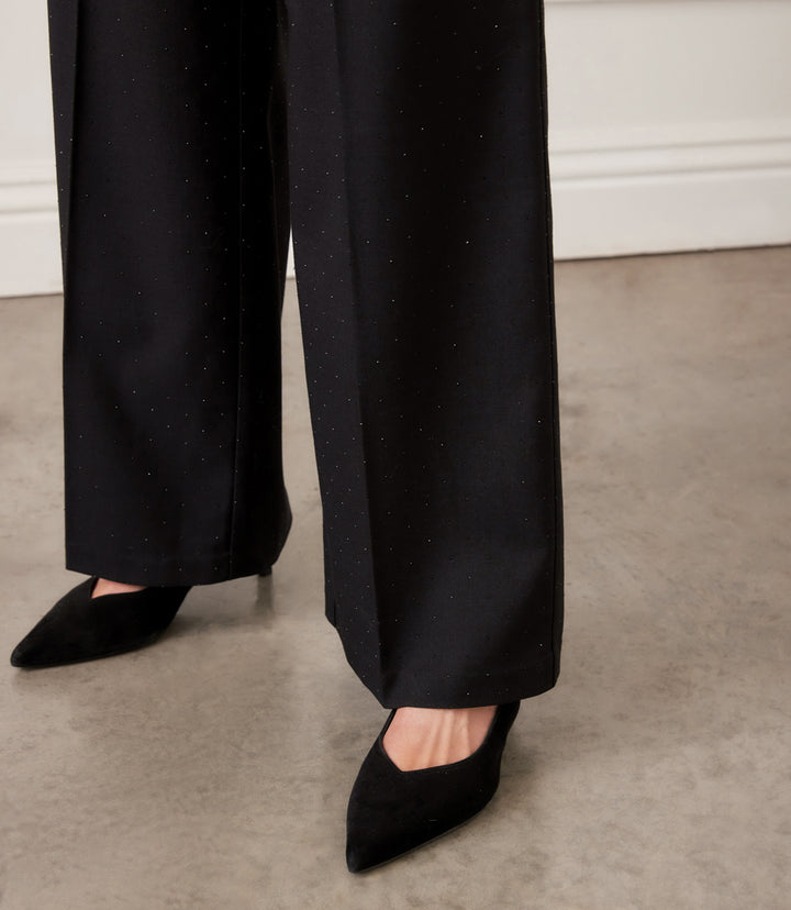 Rhinestone Embellished Wide-Leg Trousers