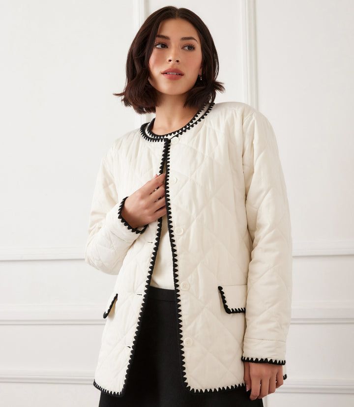 Petite Size Edge Stitch Quilted Jacket
