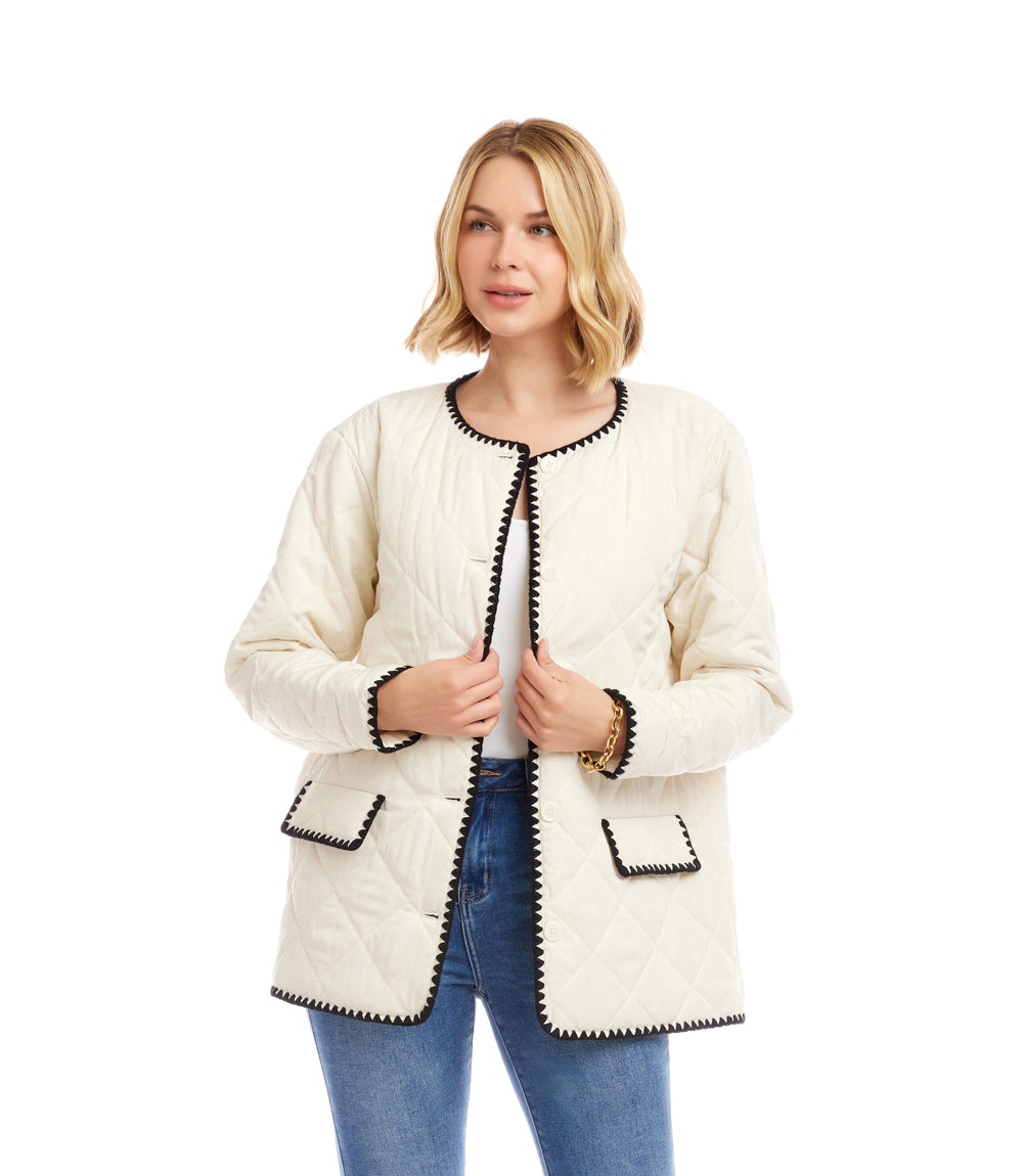 Petite Size Edge Stitch Quilted Jacket