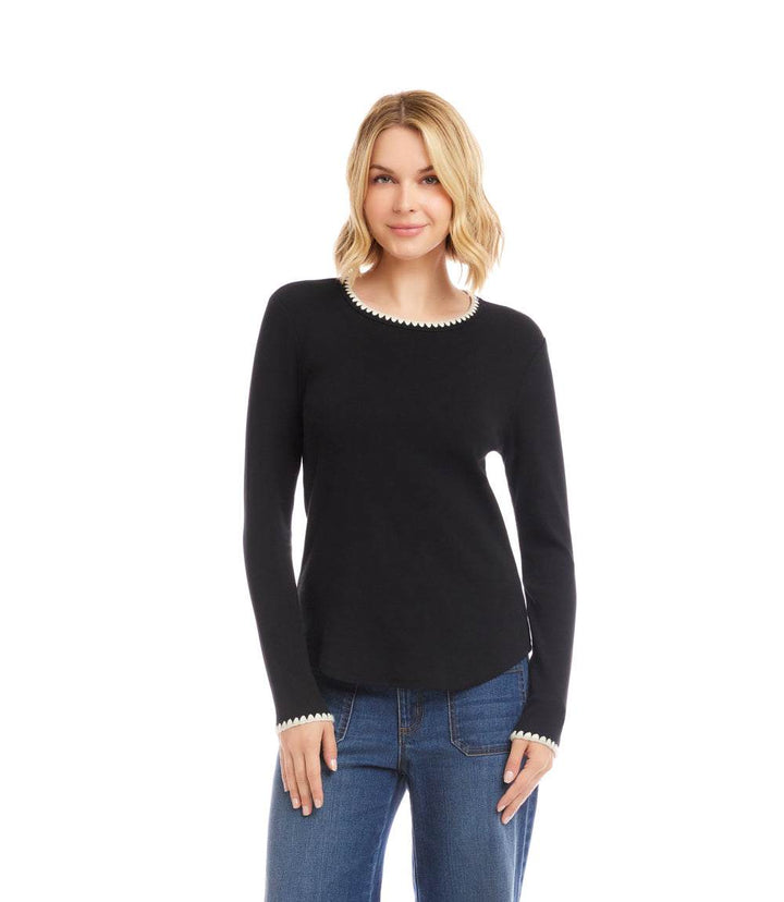 Long Sleeve Edge Stitch Crewneck Top