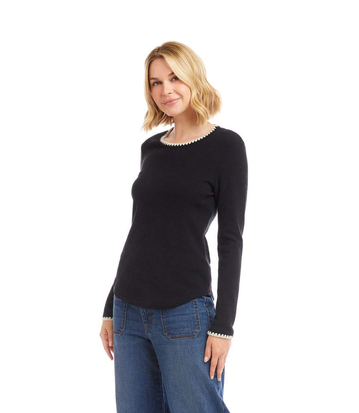 Long Sleeve Edge Stitch Crewneck Top