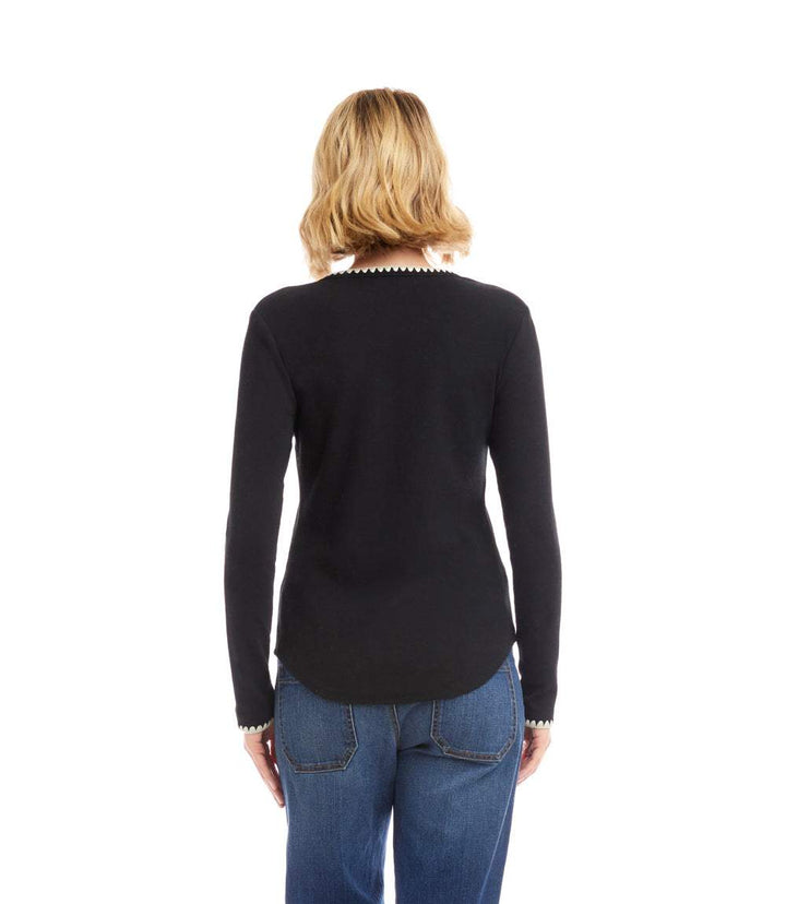 Long Sleeve Edge Stitch Crewneck Top