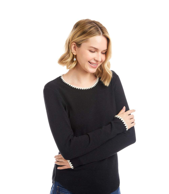 Long Sleeve Edge Stitch Crewneck Top
