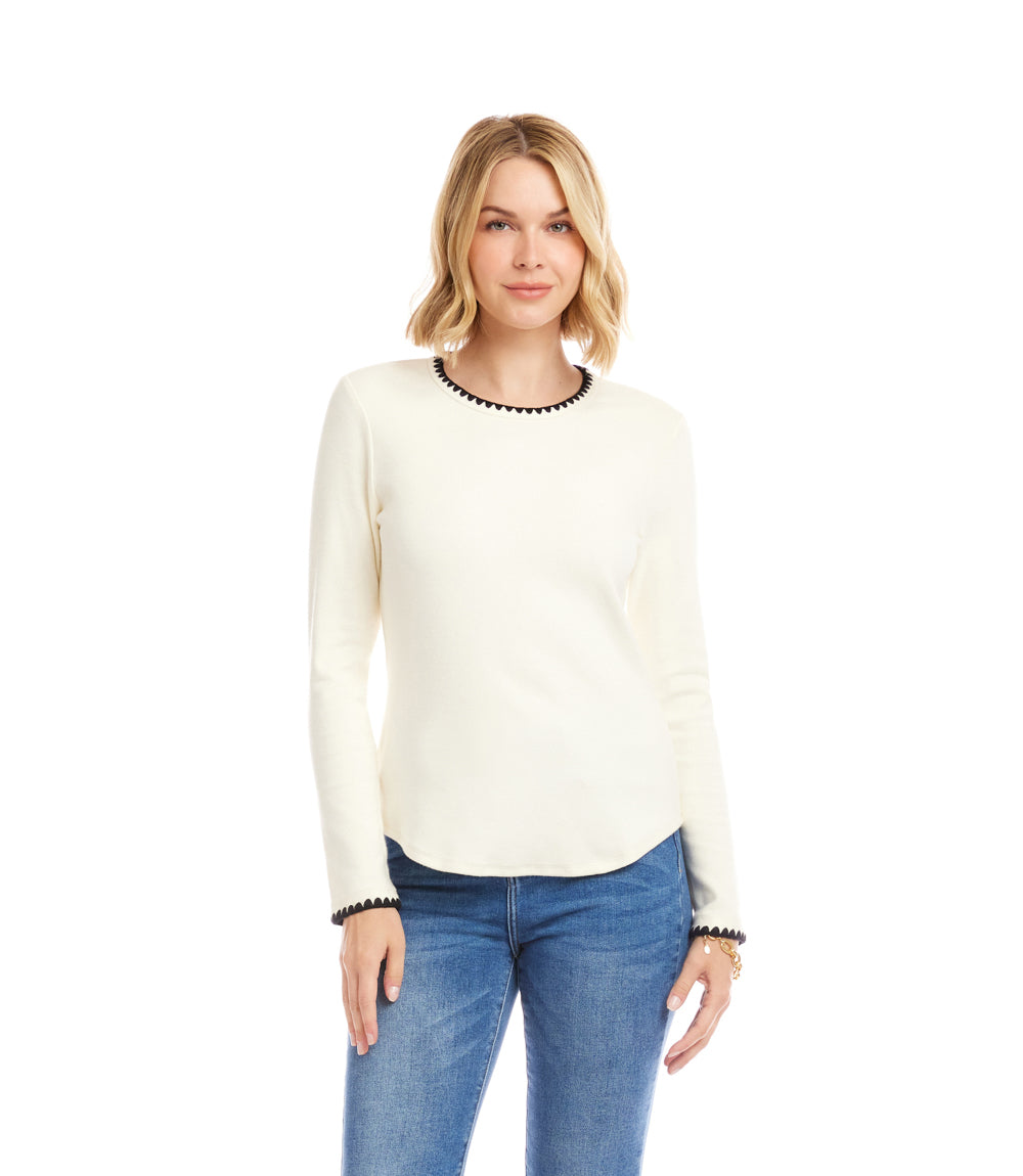 Long Sleeve Edge Stitch Crewneck Top