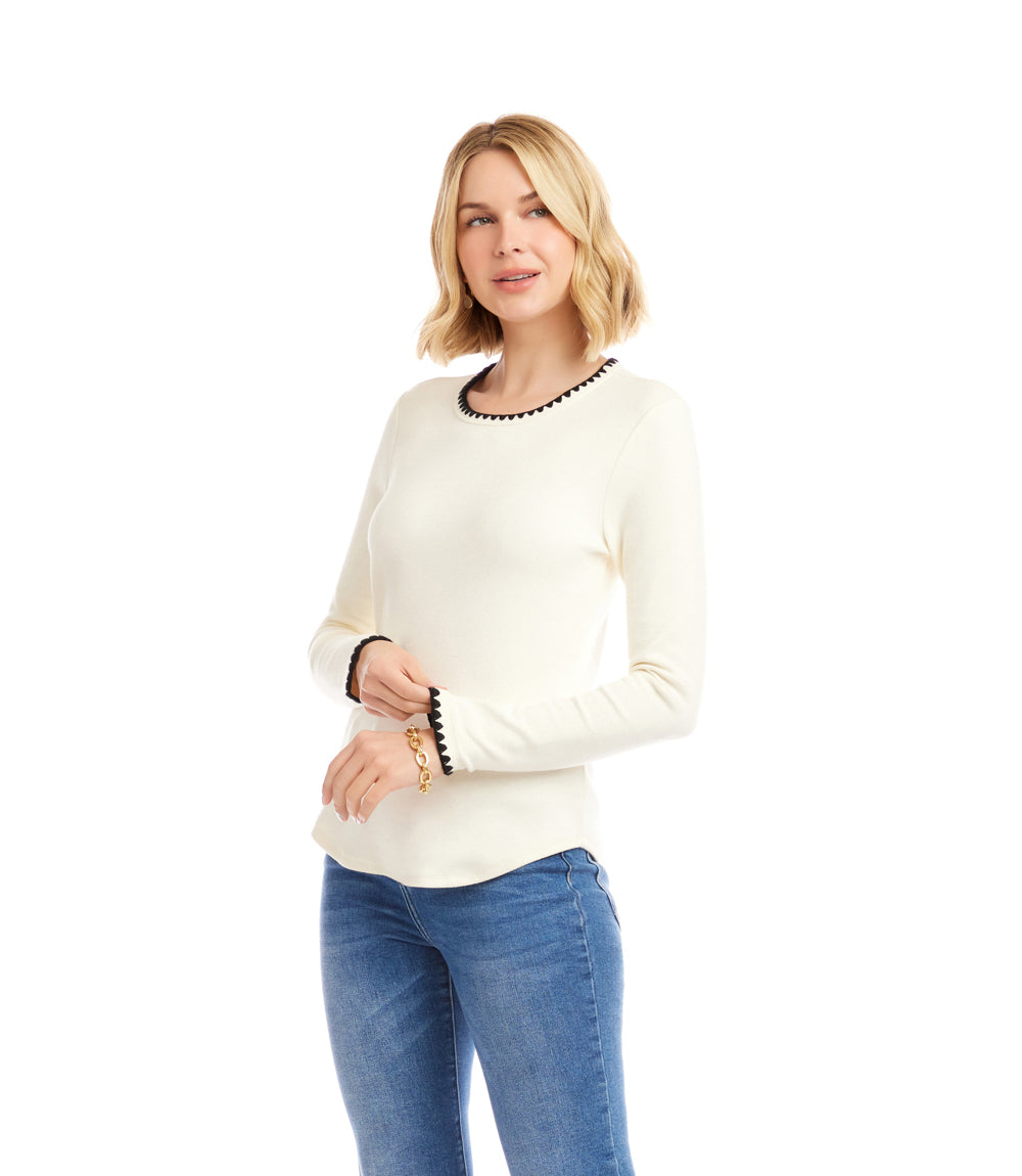 Long Sleeve Edge Stitch Crewneck Top