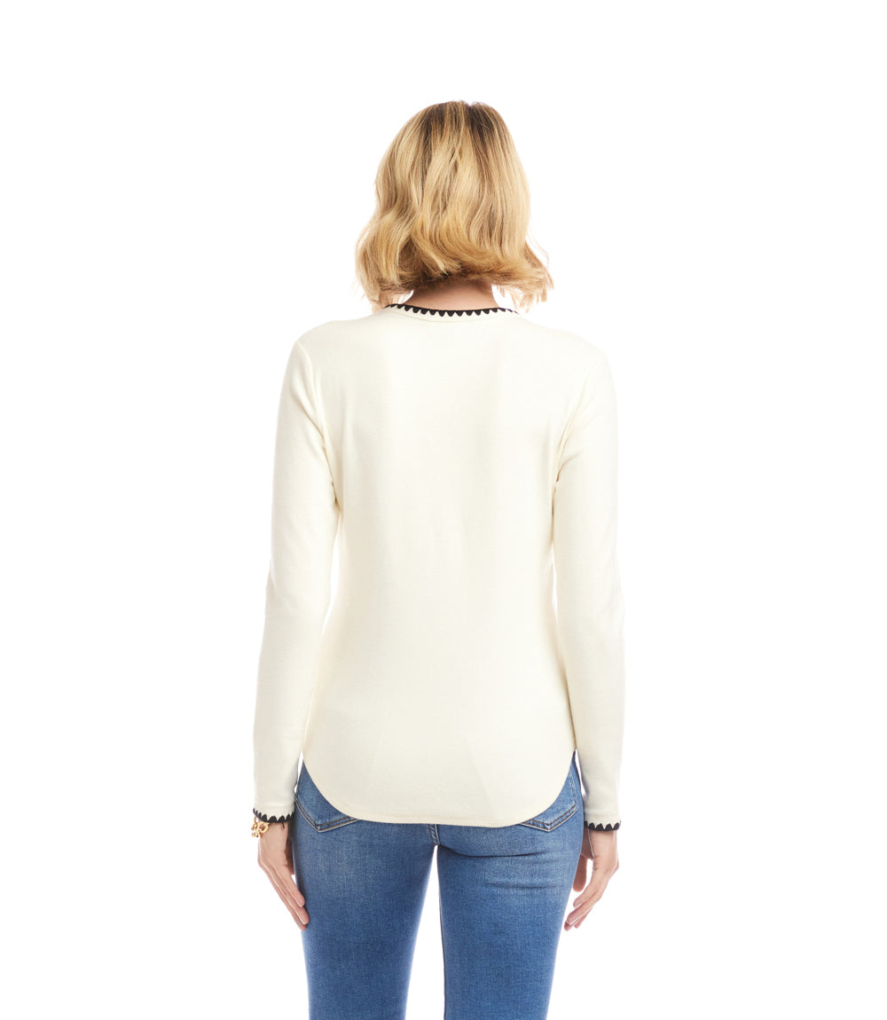 Long Sleeve Edge Stitch Crewneck Top