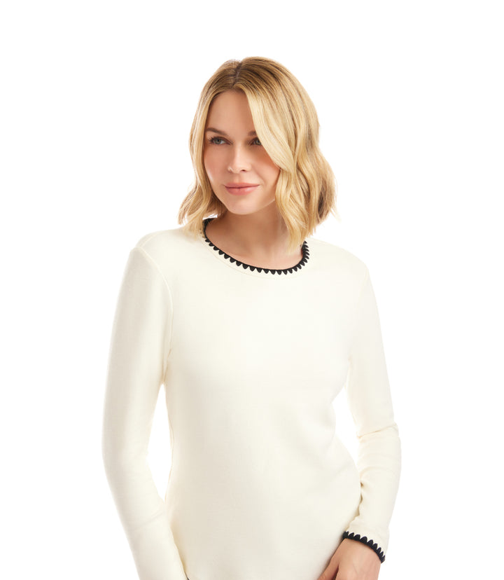 Long Sleeve Edge Stitch Crewneck Top