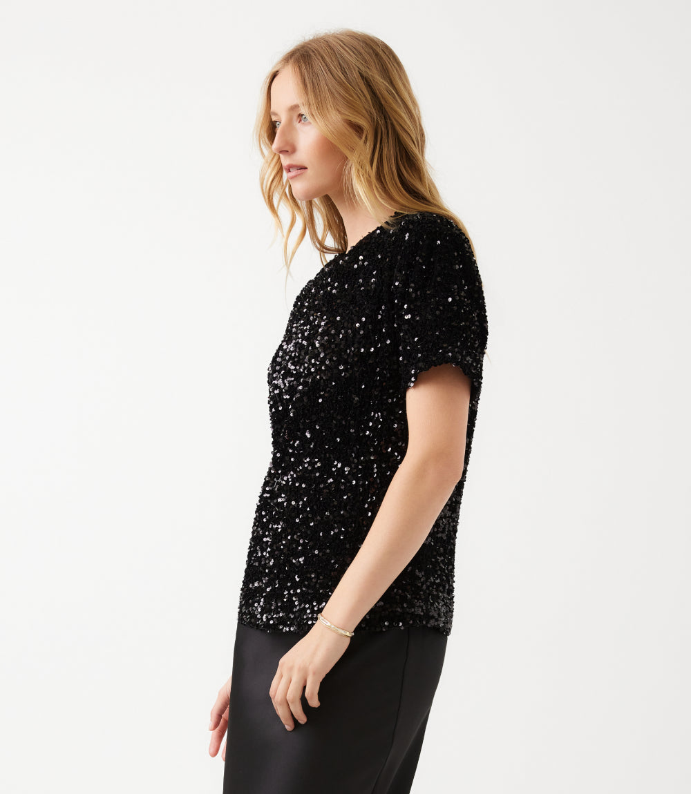 Velvet Short Sleeve Sequin Top