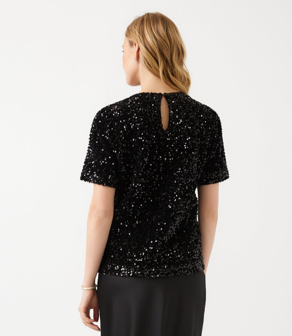 Velvet Short Sleeve Sequin Top