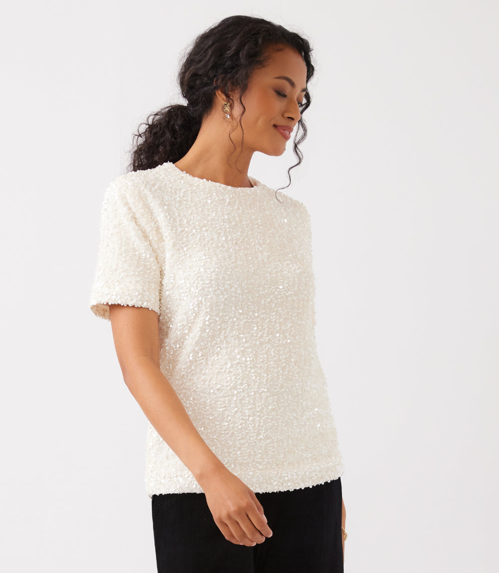 Velvet Short Sleeve Sequin Top