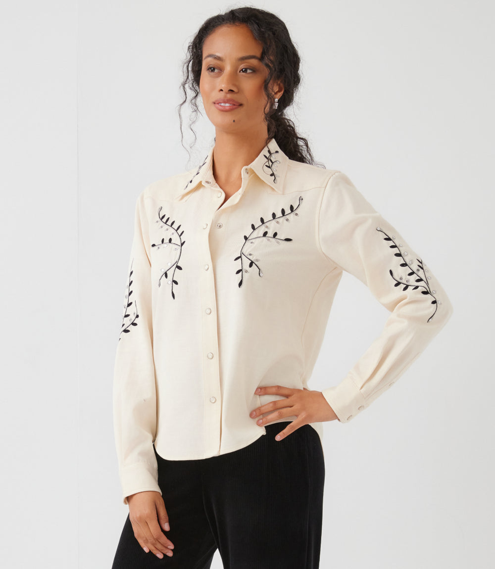 Long Sleeve Embroidered Western Button-Up Shirt