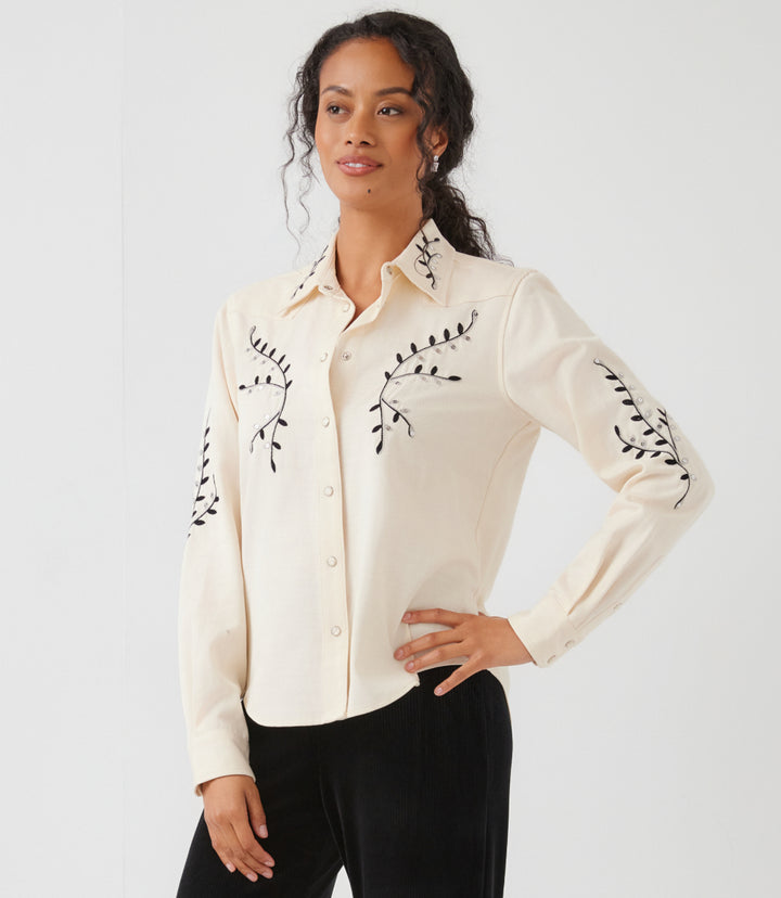 Long Sleeve Embroidered Western Button-Up Shirt
