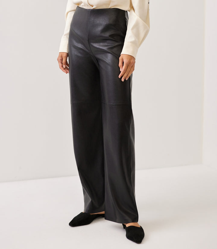 Faux Leather Pull On Full Length Pants