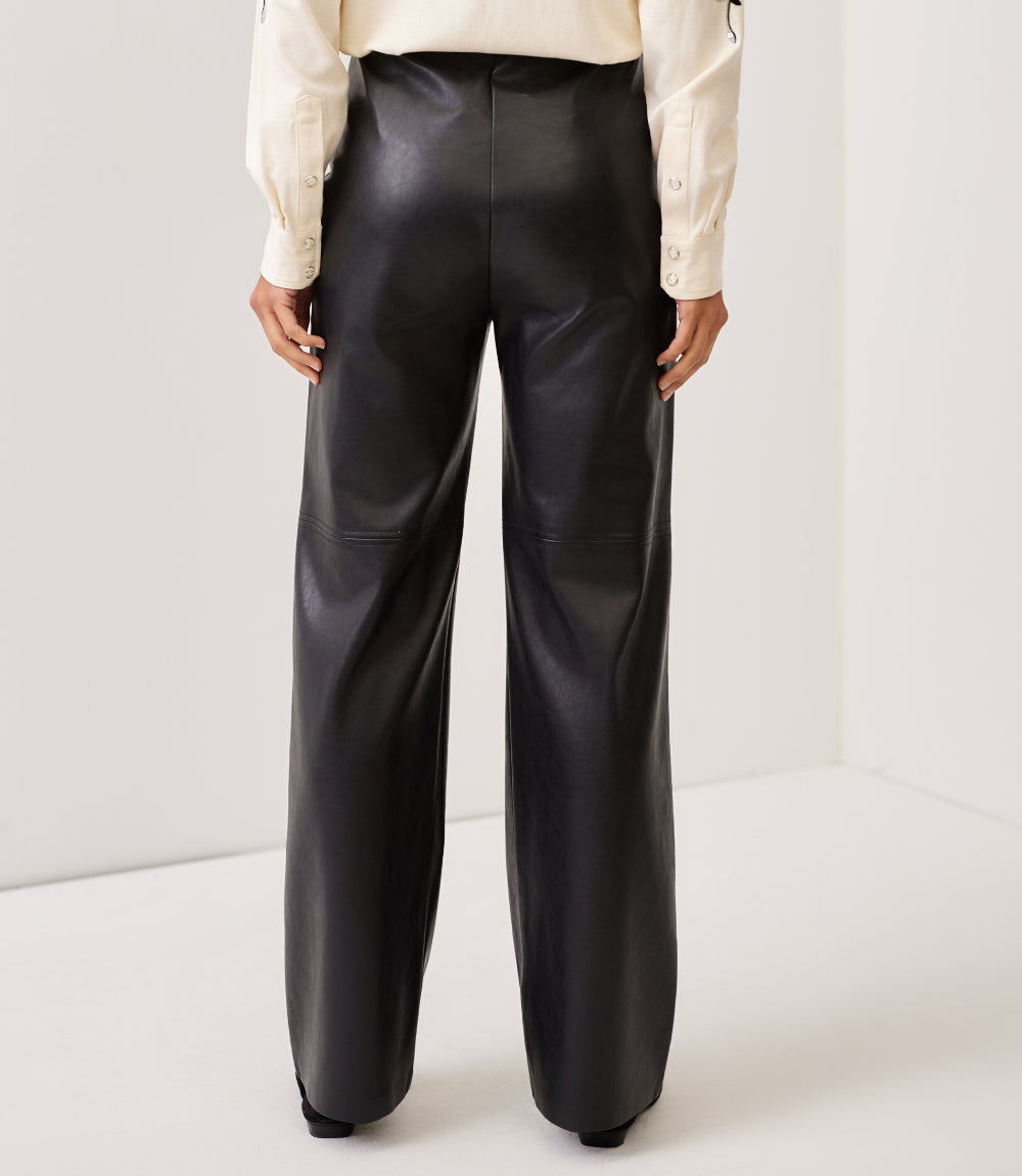 Faux Leather Pull On Full Length Pants