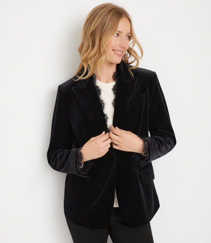 Lace Trim Velvet Blazer