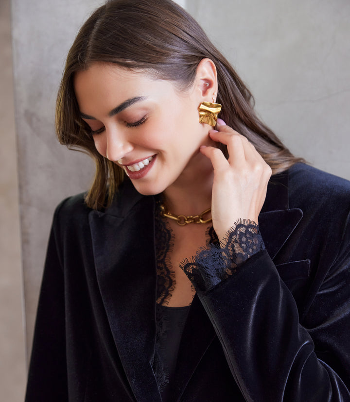 Lace Trim Velvet Blazer