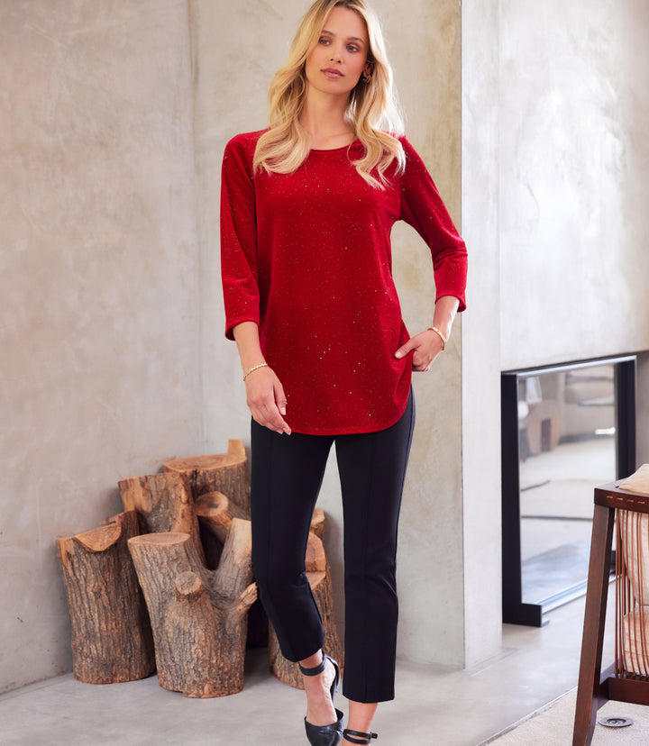 Velvet 3/4 Sleeve Sparkle Shirttail Top