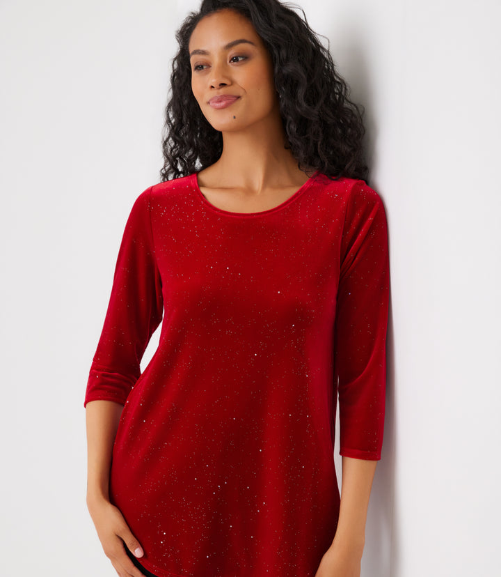 Velvet 3/4 Sleeve Sparkle Shirttail Top