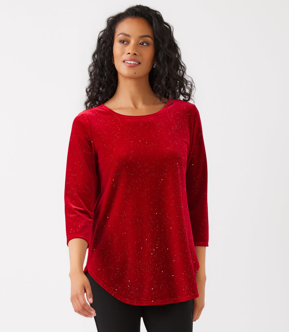 Velvet 3/4 Sleeve Sparkle Shirttail Top