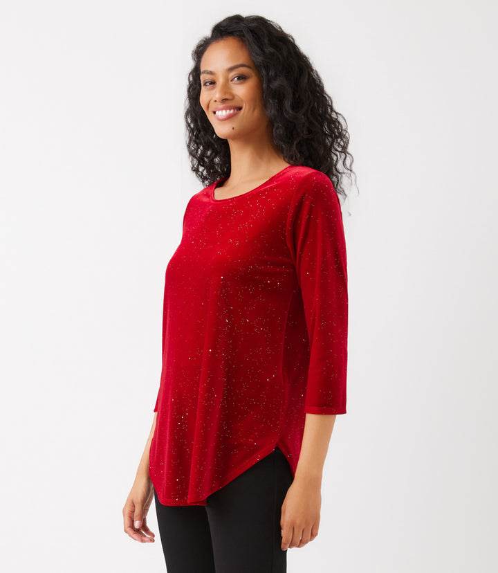 Velvet 3/4 Sleeve Sparkle Shirttail Top